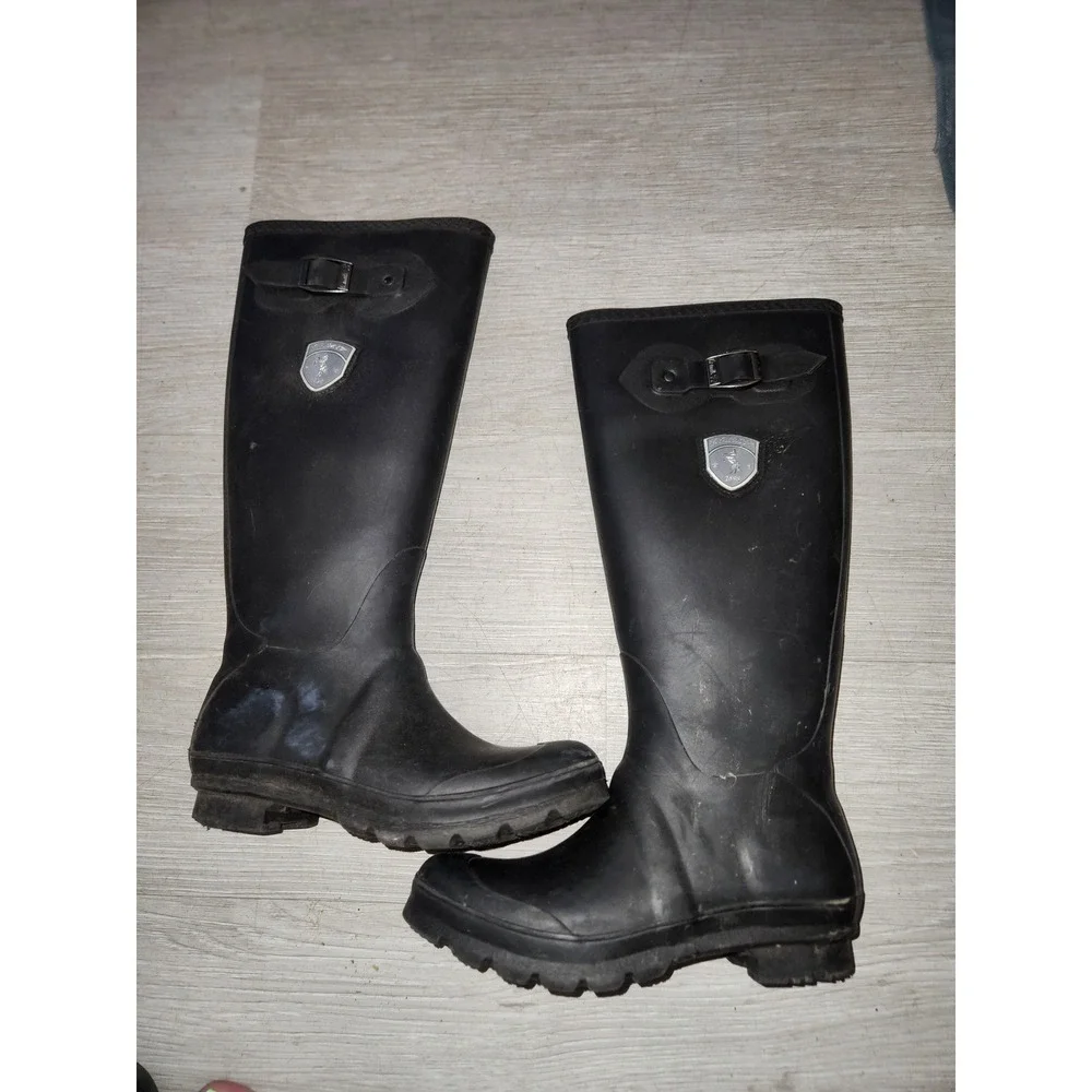 Kamik Womens Black Tall Rubber Rain Boots Size 6 Waterproof Buckle Lug Sole